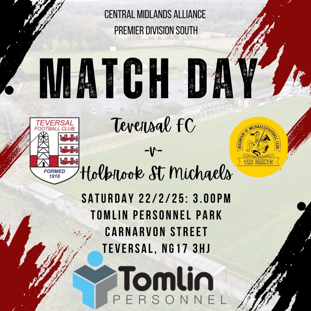 ⚽️ Who’s joining us today as we take on <a href="/HolbrookSM_/">Holbrook St. Michaels</a> come &amp; support the lads
🏟️ <a href="/TomlinPersonnel/">TomlinPersonnel</a> Park
🎟️ Adults £4 Kids/Concessions £2
🎫 U’16 free with a paying adult
🧣 Programmes/Badges/Scarfs
🍔 Tevie Tea Room
🍺 <a href="/Tevie_bar/">Tevie_bar</a> Open
#NonLeague #Groundhopping #teversal
#upthetevie