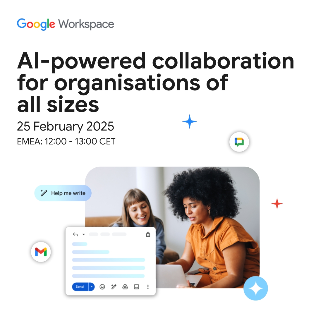 Join our webinar to learn how Google Workspace can unlock the power of AI and collaboration to supercharge your organization's productivity: goo.gle/41aq7tM