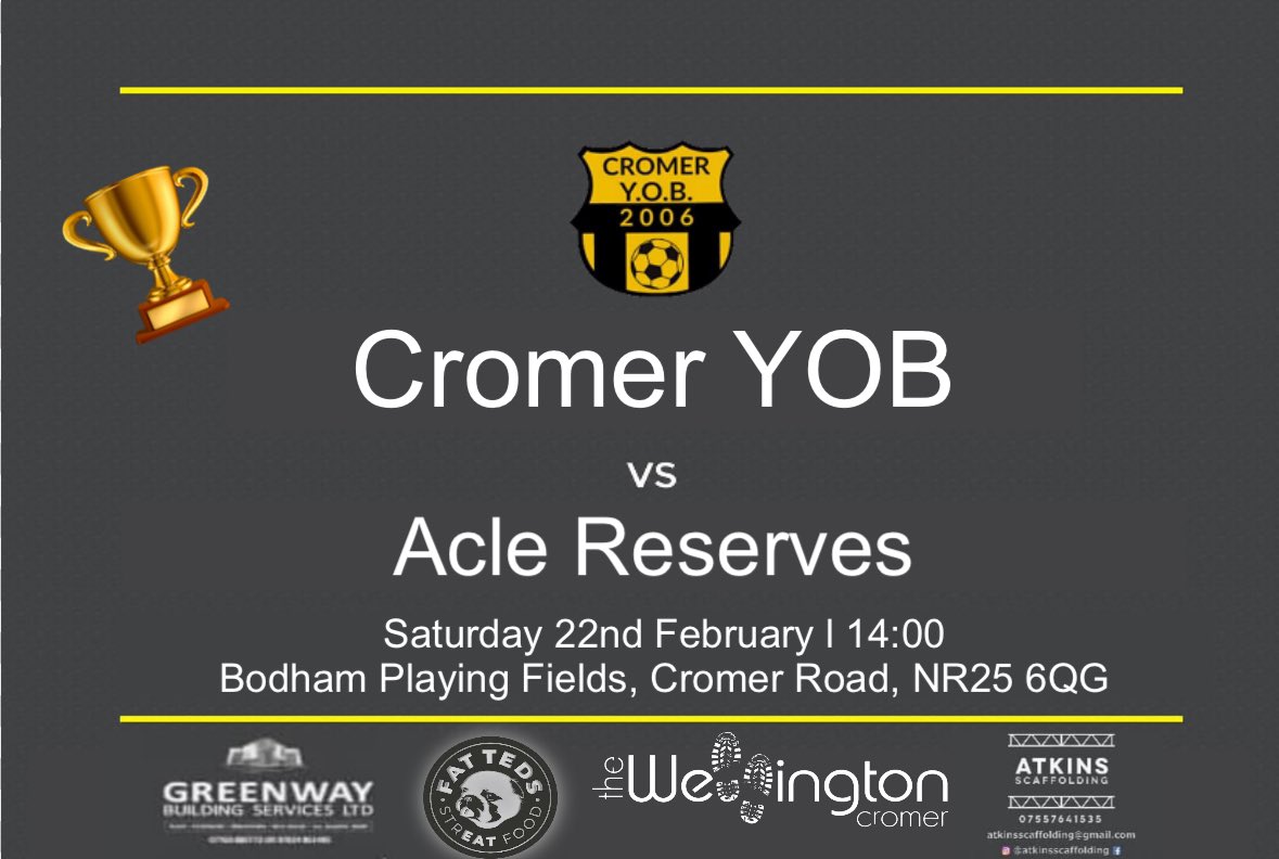 MATCHDAY |

Quarter final of the Remy Memorial cup today as we host an Acle Reserves side we’ve never played before. A semi final spot is up for grabs!

All support appreciated 💪🏽

YOB 🟡⚫