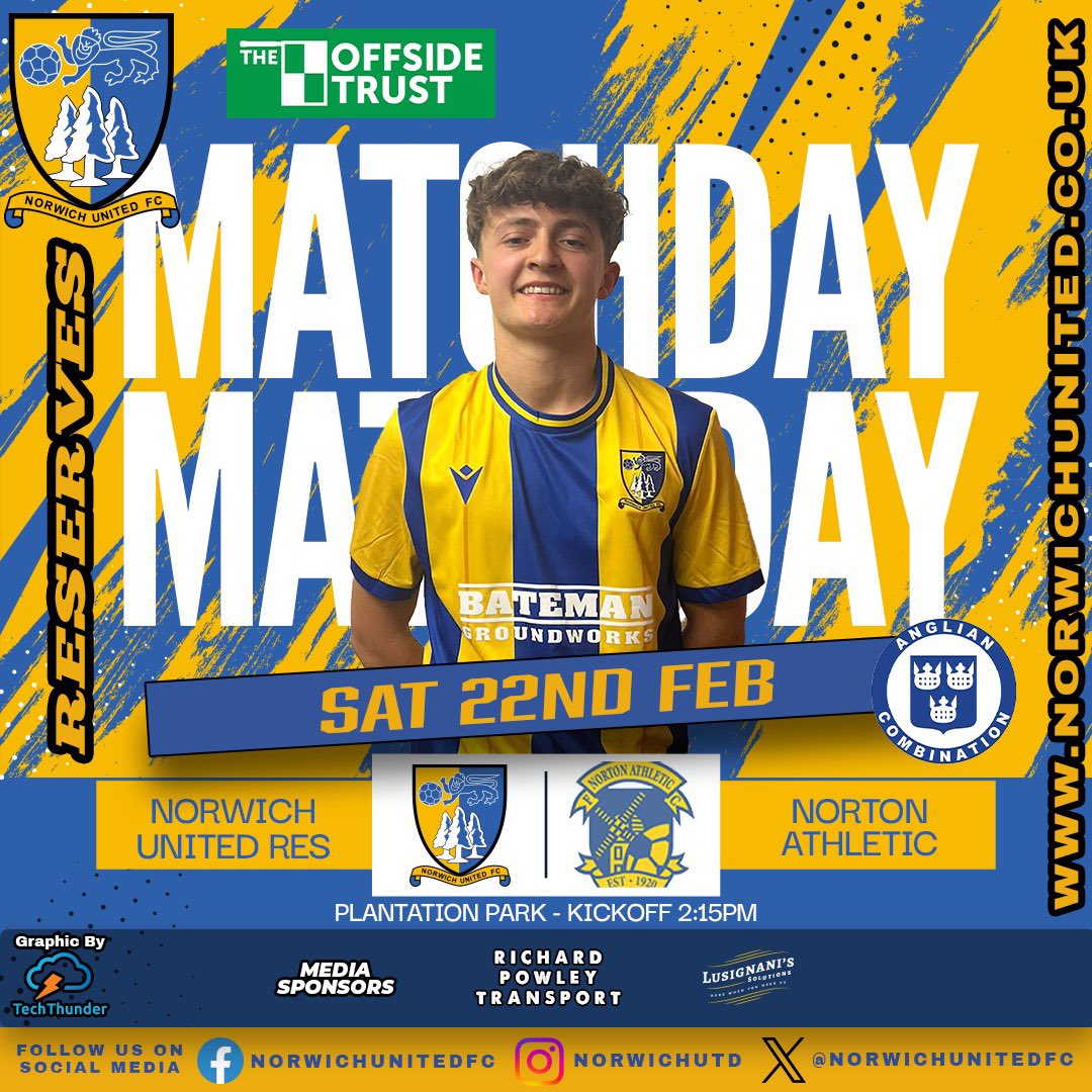 NorwichUnitedFC's tweet photo. 𝕄𝕒𝕥𝕔𝕙𝕕𝕒𝕪

Whilst the reserves host @norton_athletic 

🆚 Norton Athletic
📍Plantation Park
⏳14:15 Kick Off

#UTP💛💙 https://t.co/sF5fDgT5mg
