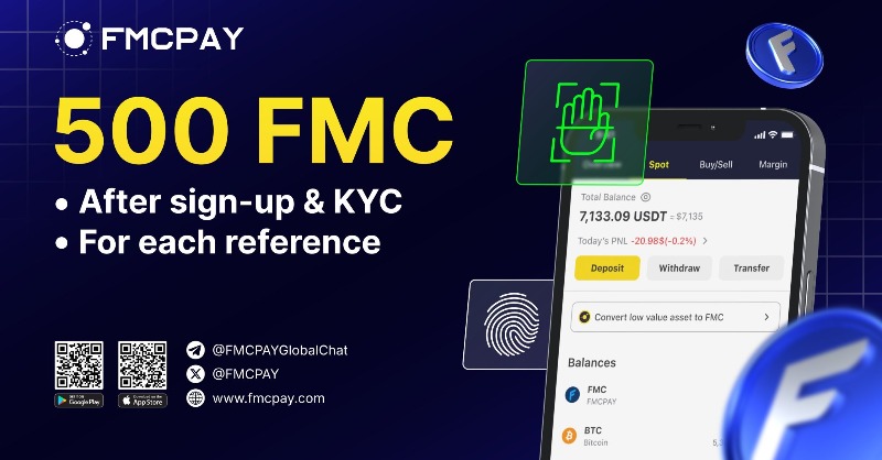 FMCPay's tweet photo. Embark an exciting journey with #FMCPAY and Unlock the following exclusive benefits after KYC

1️⃣ Receive 500 $FMC 
2️⃣ Get 500 FMC with each new one finished KYC
3️⃣ Enjoy a 40% commission transaction fees for the referrers
4️⃣ Earn upto $2180 with FMCPAY Tap-to-earn