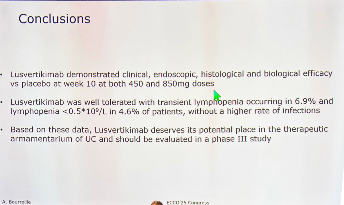 #ECCO2025 
Lusvertikumab -New kid on the block IL7 antagonist  for UC