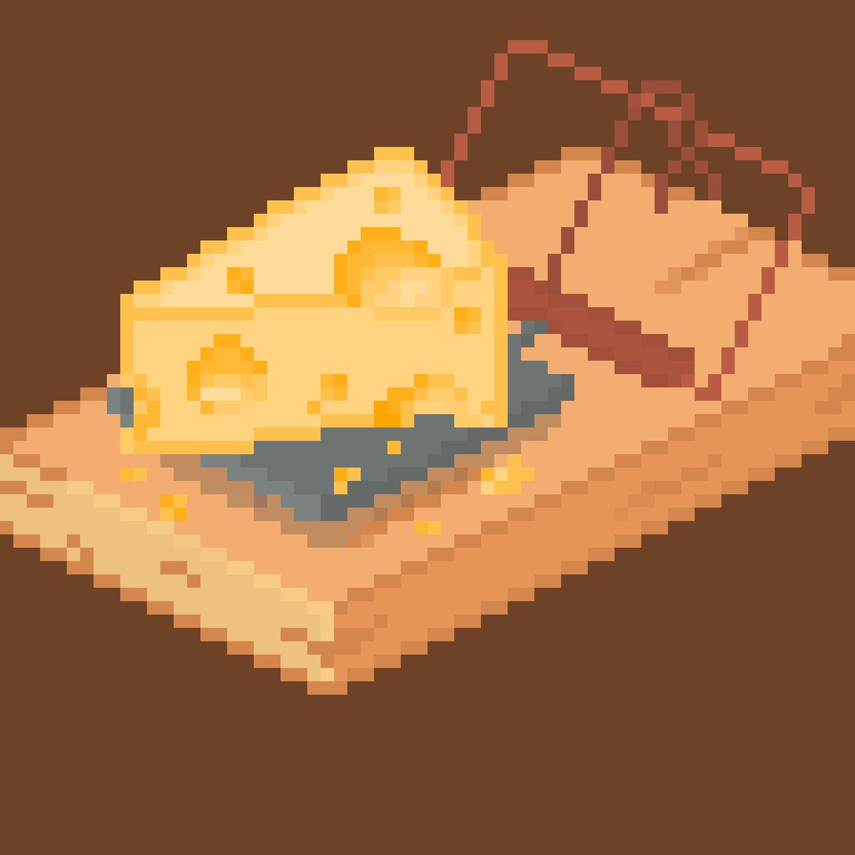 0xjanicee's tweet photo. 🐭:  this feels like a trap.
also 🐭:  but it’s cheese.😭🧀 ..(🐭 is overthinking)
#WeeklyPixelJourney #pixelart https://t.co/onxZemYqMz