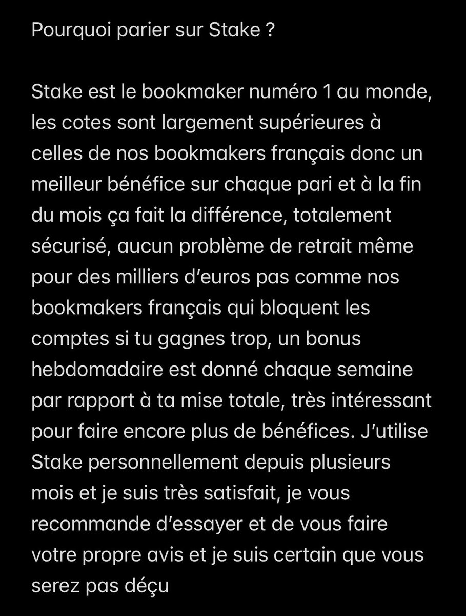 NtkPronos's tweet photo. 💪 20€ OFFERTS CASH SUR STAKE ! 

💭 Les meilleurs cote sont disponibles ici, Stake est le plus grand bookmaker au monde, grâce à mon lien vous disposez de 20€ cash à l’inscription

🎁 Code promo : NTK 

➡️ Tuto pour vous inscrire disponible juste ici : https://t.co/ln1eVpGziS https://t.co/ijMHJOIlYB
