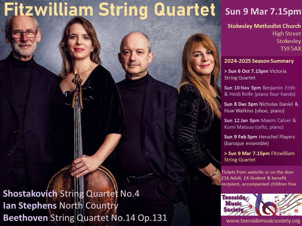TeessideMusSoc's tweet photo. @FitzQtet 090325 1915 TS9 5AX
#FOMO
#stokesley #guisborough #greatayton #greataytonevents #yarm #nunthorpe #teesside #teessideuniversity #teessideuni #teessidelive #stocktonontees #stockton #darlington #teessidegazette https://t.co/LAduKiWZOe