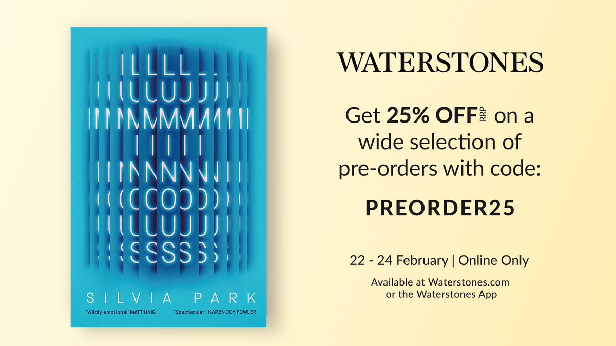 Silvia Park (@silviajpark) on Twitter photo I’m excited to announce that my novel LUMINOUS has been chosen for the <a href="/Waterstones/">Waterstones</a> #WPreorder weekend promotion ✨
You can preorder online before the end of Monday 24th Feb for a 25% discount, using the code PREORDER25.
The link to buy is here: waterstones.com/campaign/febru… I’m excited to announce that my novel LUMINOUS has been chosen for the <a href="/Waterstones/">Waterstones</a> #WPreorder weekend promotion ✨
You can preorder online before the end of Monday 24th Feb for a 25% discount, using the code PREORDER25.
The link to buy is here: waterstones.com/campaign/febru…