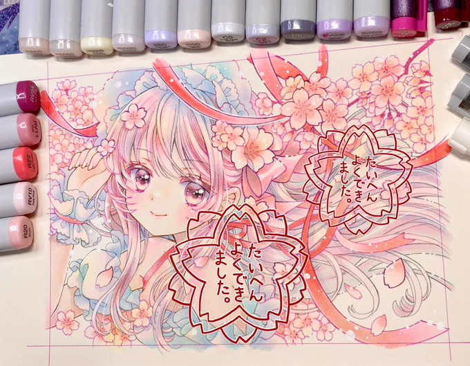 2L【さくらさくら】完成桜テーマ描いてないかも…ってなって春が恋しいので桜と春風をイメージして描いてみました。ピンクピンクしてるのも良きね(•ᵕᴗᵕ•)今夜のBOOTHに出しますよ。 