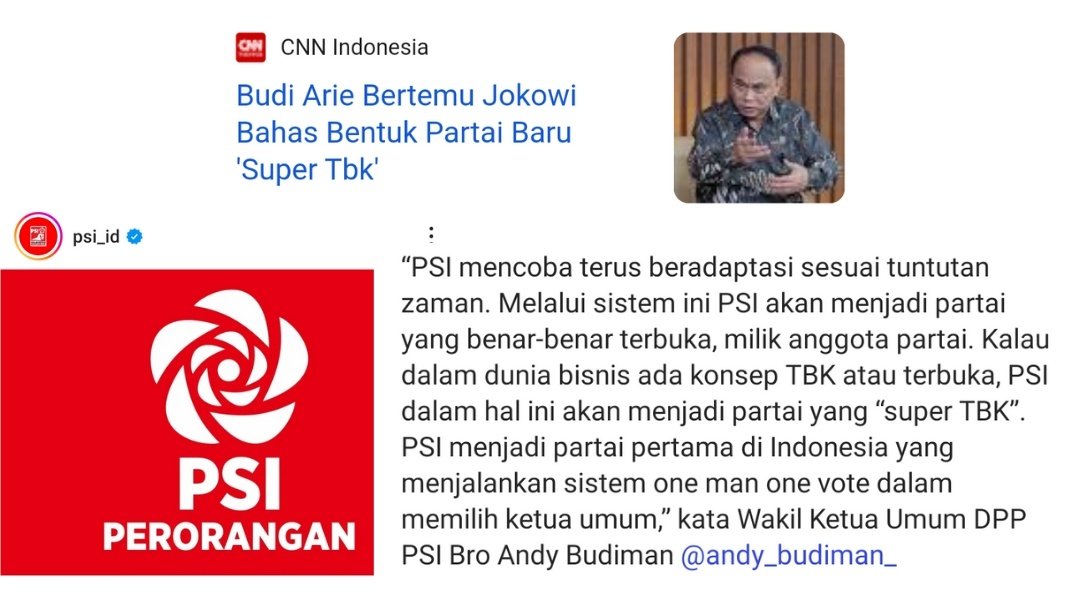 RizaHinterland's tweet photo. Budi Arie dan Jokowi sejauh ini baru memberikan kode dan tidak berlangsung lama PSI seolah merespon

Jadi ini partai "super TBK" yang dimaksud😶‍🌫️ https://t.co/UqWEOwUyTR