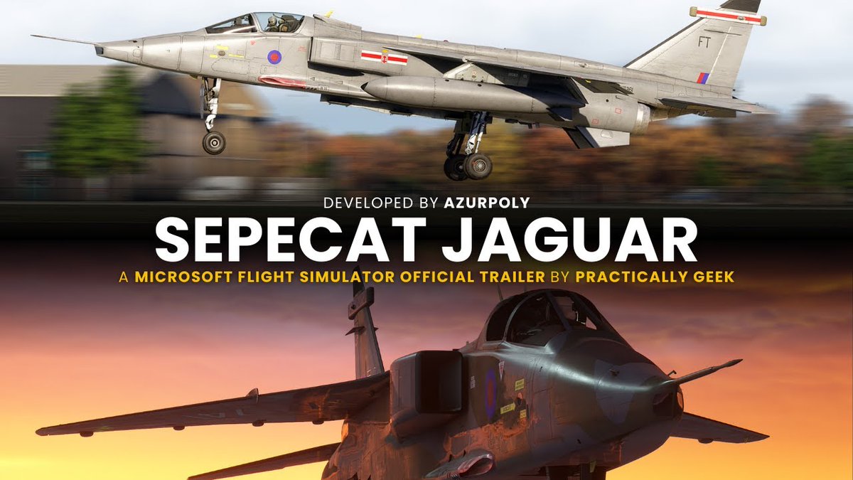 simflight's tweet image. AzurPoly’s SEPECAT Jaguar Coming Soon to MSFS24/20 [Trailer]
simflight.com/2025/02/22/azu…

#flightsim #AzurPoly #SEPECAT #Jaguar #Military #Jet #Fighter #MSFS2024 #MSFS2020 #Preview