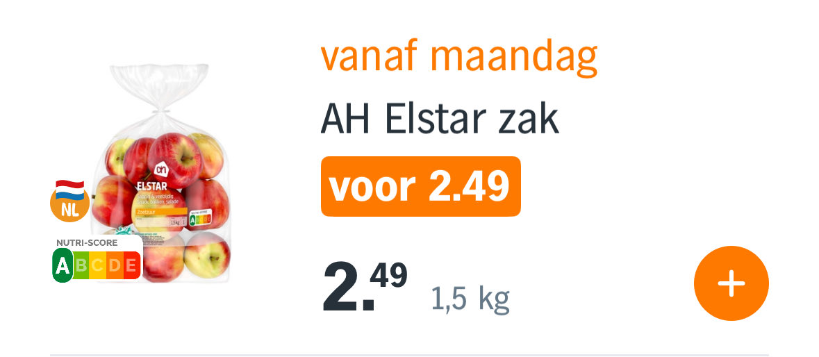 feather_info's tweet photo. ⁦@albertheijn⁩ Dit is toch geen aanbieding? Van 2.49 voor 2.49 🤔#Elstar #apprls #albertheijn #ah https://t.co/3eTtWPbMZp