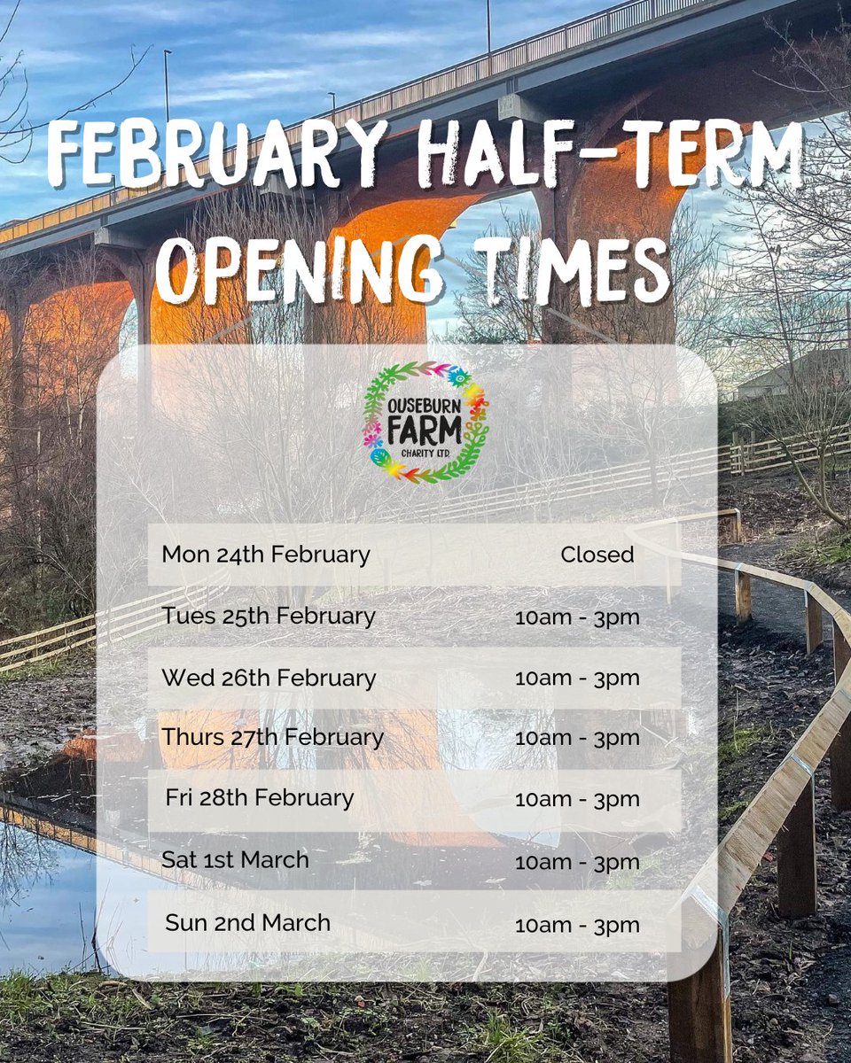 We are looking forward to seeing you next week for half term! Please note that we are closed to the public on Monday 24th February for some staff training, but we will be open every other day from 10am-3pm. For half term workshops, please book here: tickettailor.com/events/ousebur…
