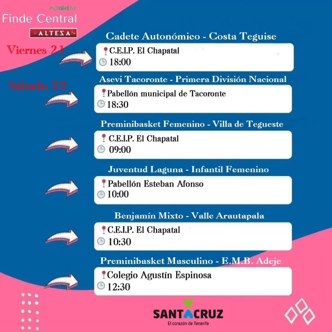 TenerifeCentral's tweet photo. AGENDA | #Findecentral

Con el patrocinio de 'Supermercados Tu Alteza', @deportesctfe y @DXTenerife ✍️

¡Acude a animar! 👏
¡Te esperamos en las gradas! 👏

💙🤍🧡🩷
#SienteElCentral
#CompromisoCentral
#FamiliaCentral https://t.co/EBlThwg3XK
