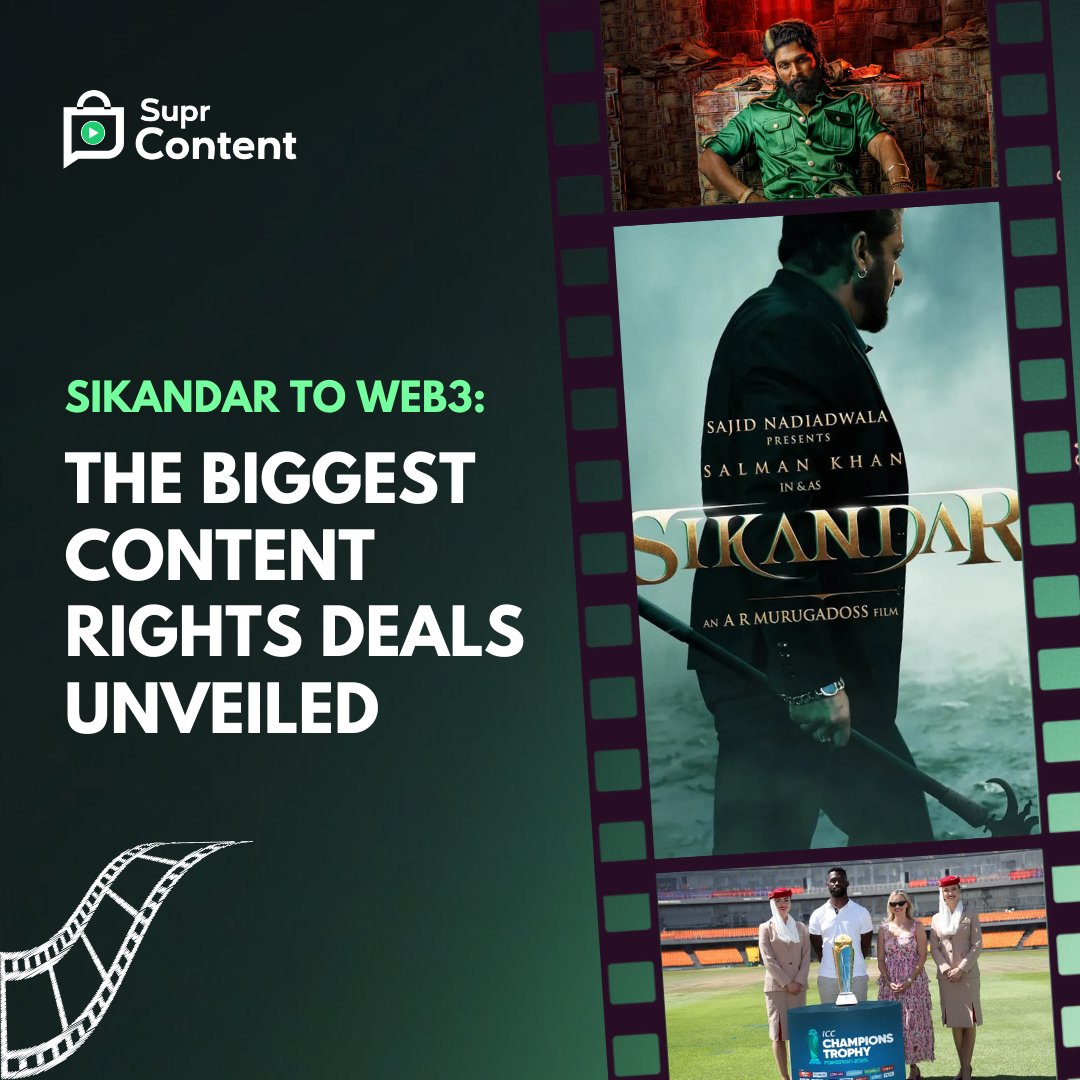 SuprContent's tweet photo. 🎬 Sikandar to Web3: The Biggest Content Rights Deals Unveiled! 🎬

#Sikandar #Pushpa2 #MovieRights #OTTTrends #BollywoodNews #EntertainmentBiz #Web3 #AI #DigitalContent #MovieDeals #NetflixIndia #FilmIndustry #TrendingNow #BlockbusterMovies https://t.co/RzMJVC9jKh