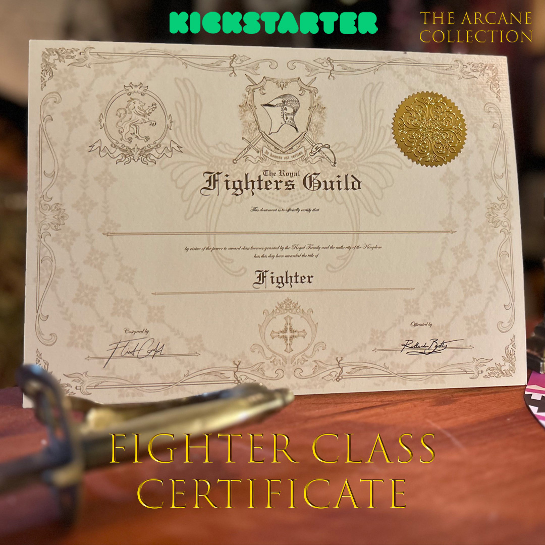 JRRDunlop's tweet photo. For those who master the blade... Fighter Class Certificate, launching March 5th ⚔️

🎭 Something magical is coming! https://t.co/IwkjNAIXBD

#DnDWizard #TabletopRPG #DungeonMaster #RPGCollector #DnDCollectibles #TheArcaneCollection #Certificates #Kickstarter https://t.co/bemcYWsEt3