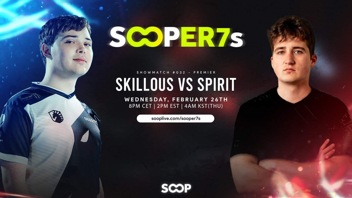 SOOPer7s #32 - European Edition 2

<a href="/SKillous/">Liquid SKillous</a> vs <a href="/sc2_Spirit/">Spirit</a> 

26th February (Wednesday)
8pm CET | 2pm EST | 4am KST(Thu)

sooplive.com/sooper7s cast by <a href="/ReallyKozan/">Kozan</a> 

sooplive.com/sooper7s/commu…
tl.net/forum/sc2-tour…