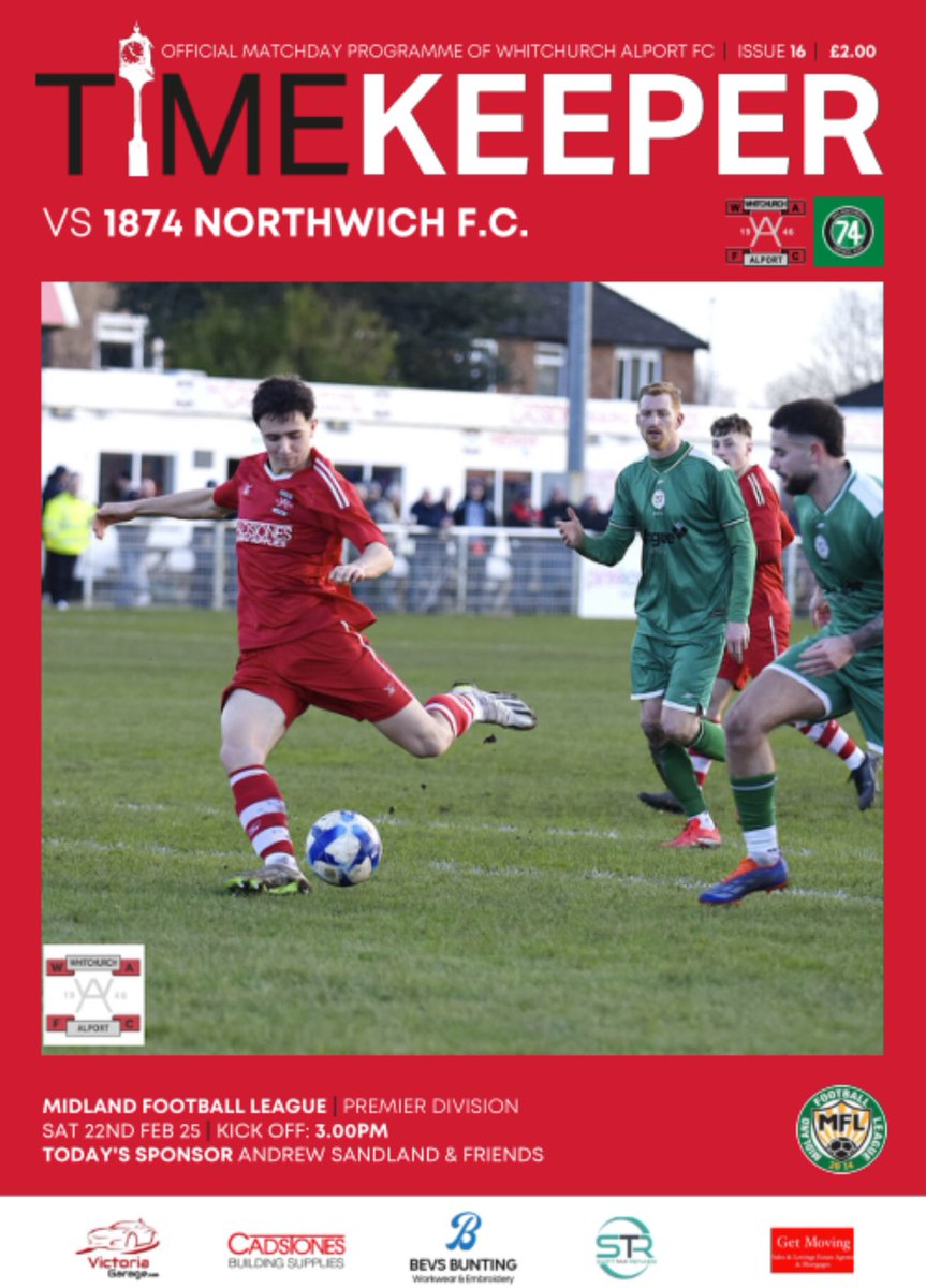 MATCH DAY PROGRAMME🔴⚪️

Our superb match day programme, courtesy of <a href="/MatchdayPro/">Matchday Programmes - Design & Print Service</a> will be on sale at this afternoon’s <a href="/MidlandLeague/">Capelli Sport Midland Football League</a> fixture at the <a href="/GetMovingEstate/">Get Moving</a> Stadium against <a href="/1874Northwich/">1874 Northwich</a> and features a Q&amp;A with <a href="/Lucawhitney9/">Luca</a> and for £2 is a bargain #WeAreAlport🔴⚪️