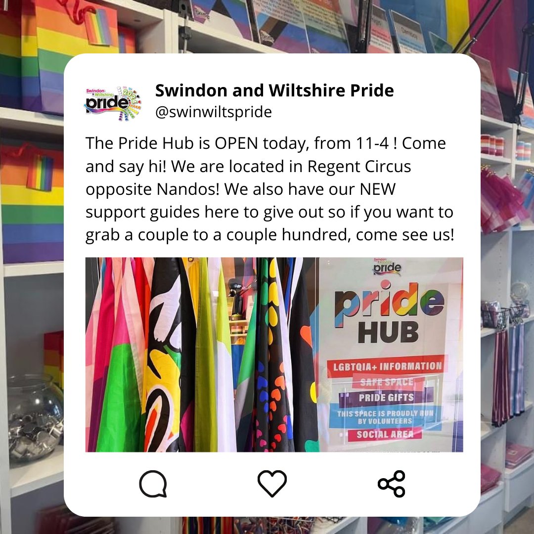 The Hub is open today! Regent Circus, 11-4 🏳️‍🌈🤗
