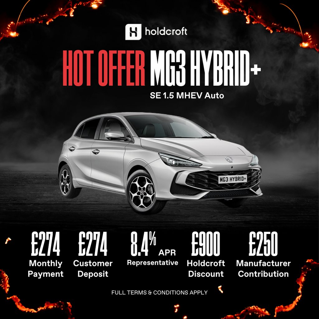 Introducing the MG3 Hybrid+ SE 1.5 MHEV Auto! 🚗⚡ With a £250 Finance Contribution and a £700 Holdcroft Discount, drive away from just £274.00 a month (PCP) with a £274.00 deposit. Cash price £17,419. Visit Holdcroft today for this fantastic offer! 🌟 #MG3HybridPlus