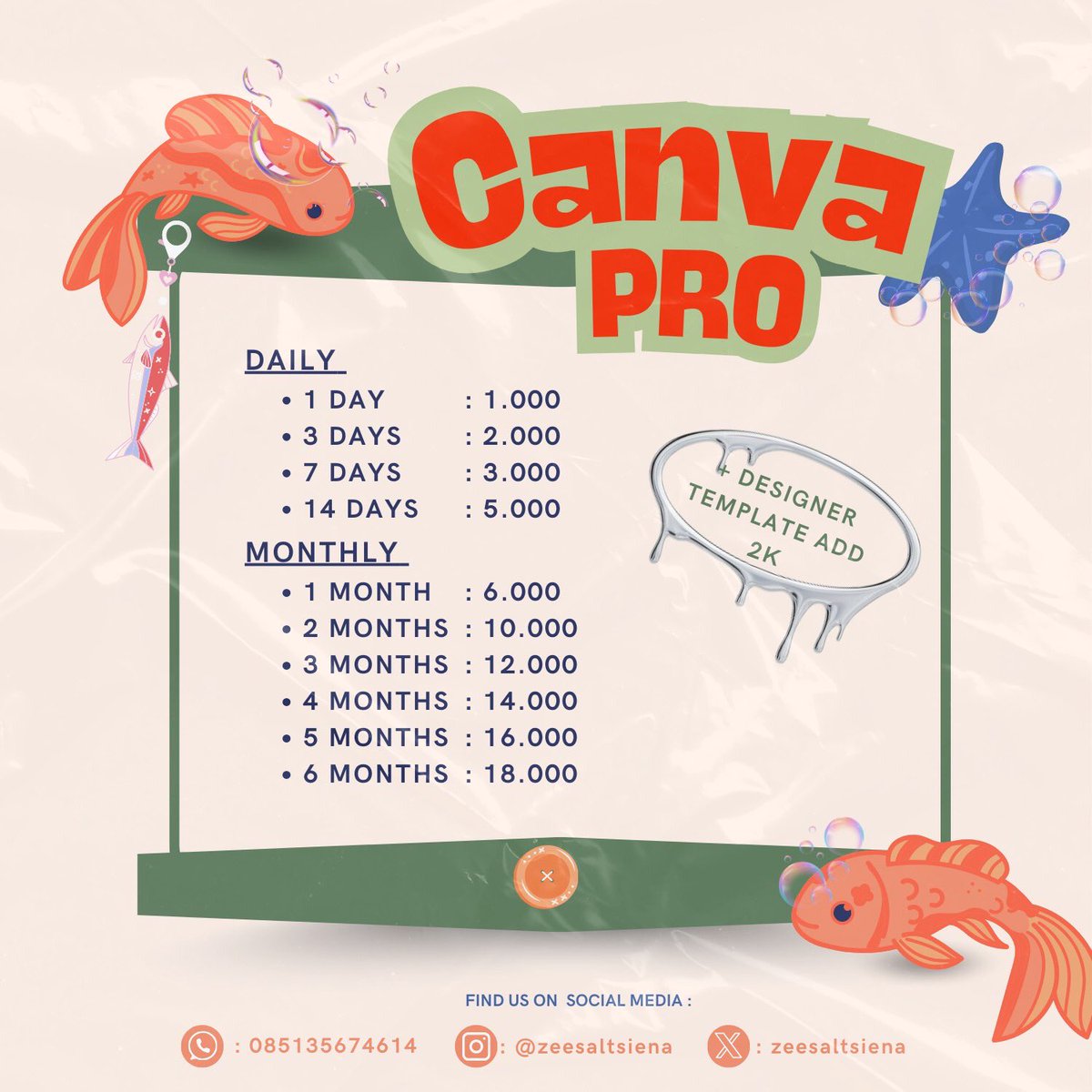 zeesaltsiena's tweet photo. @zakikeyy ssstt lebih enak canva bulanan kak karena garansinya lebih mudah diclaim https://t.co/sY5FA2dfl4 https://t.co/80qohIg60P