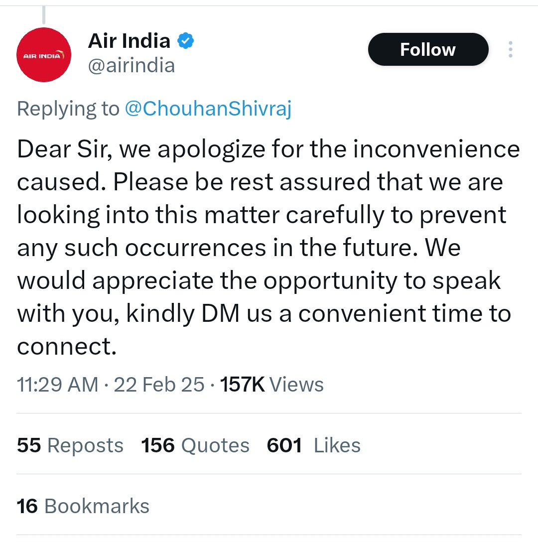 Arrogance Level of <a href="/airindia/">Air India</a>
Asking Central Cabinet Minister to DM..