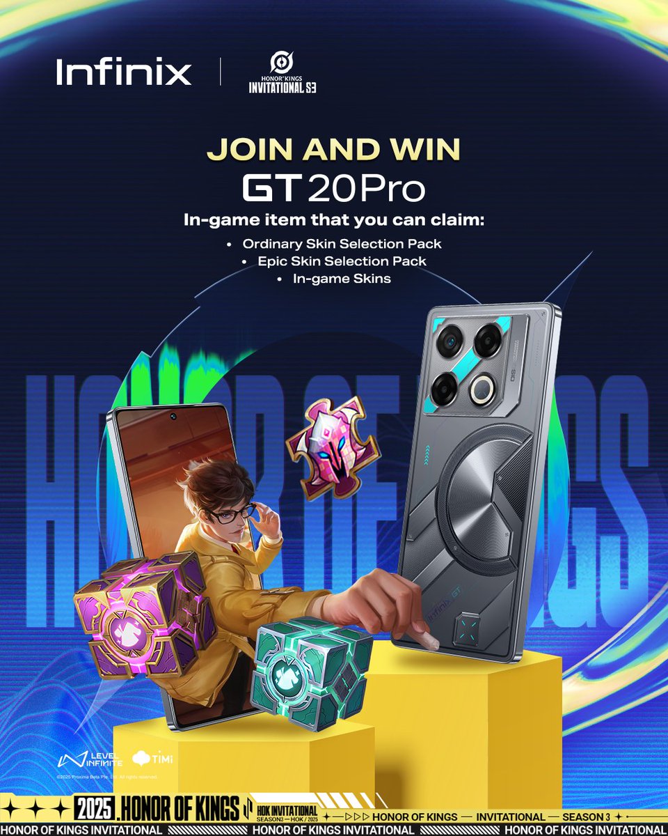 Infinix_Mobile's tweet photo. 🤯 Vote &amp; Win BIG! 🤯

Join the Honor of Kings Invitational S3 Dream Squad Vote by Infinix &amp; score epic rewards! 🎁

📲 Vote now &amp; enter the draw: https://t.co/n8aE20WkcQ 🚀
#GT20Pro #OutPlayTheRest #ChampionByYou #HOKInvitationalS3 #GTVerse #InfinixAI https://t.co/bj8WUf8F5W