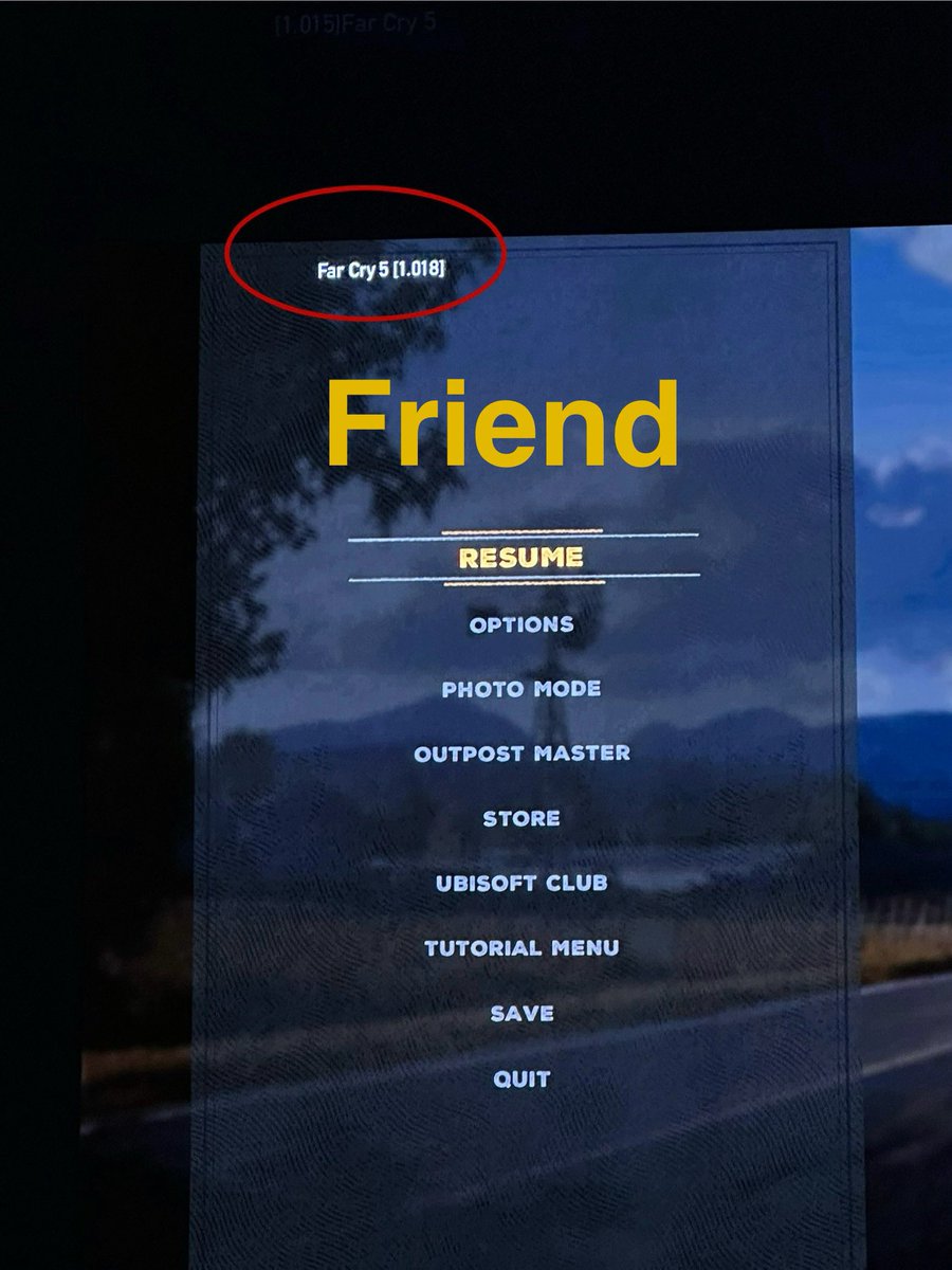 SamGame_'s tweet photo. @UbisoftSupport 

Far Cry 5 I can't play with my friend
The game is updated to the latest version 1.19
When I click the Start button, I see 1.015 for me and 1.018 for my friend.

Error Bookworm-9BF4CF37

PSN Me : jsyon
PSN Friend : H_Q0S https://t.co/CdA1nZLMXz