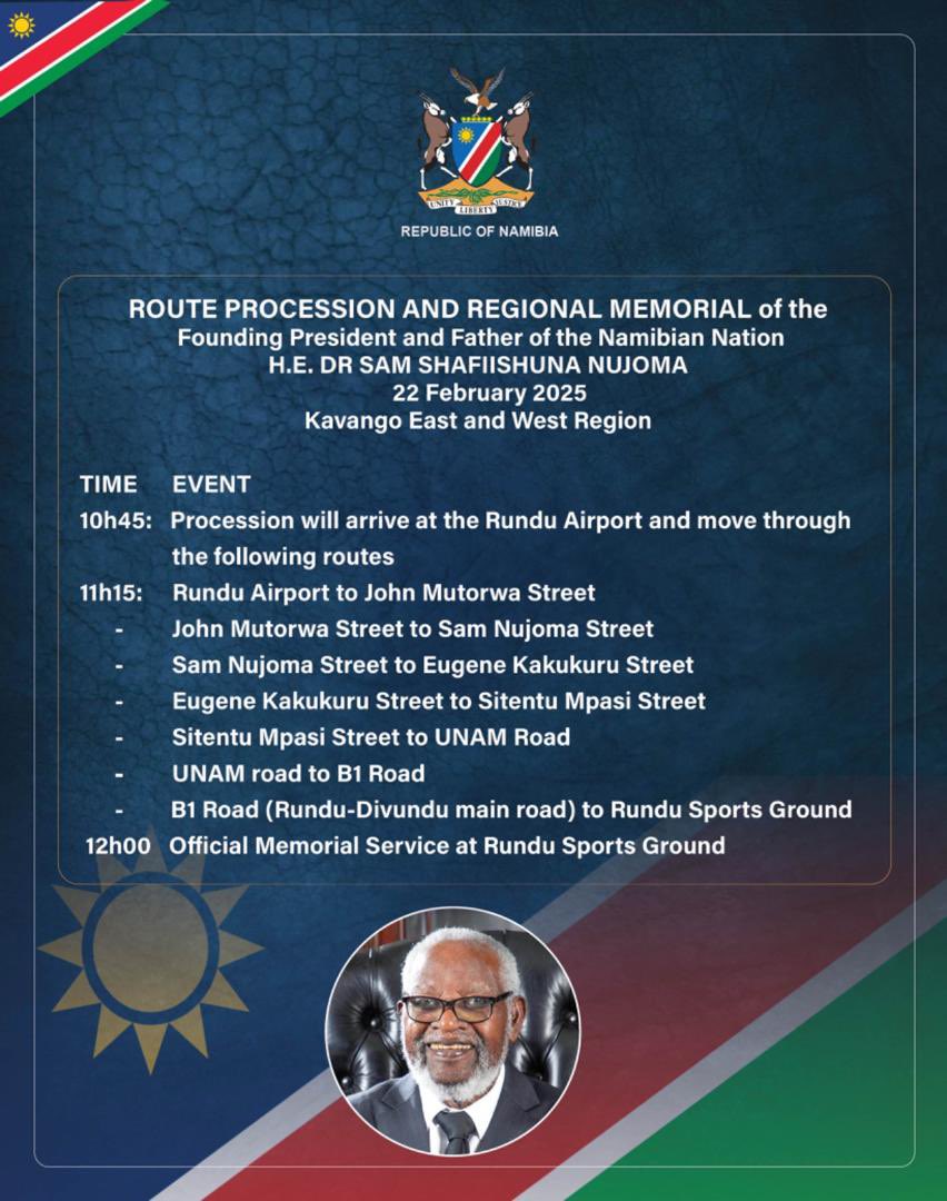 khoe01's tweet image. Procession route and Regional Memorial for Kavango East. #RipFoundingFather #SamNujoma #nbcdigitalnews