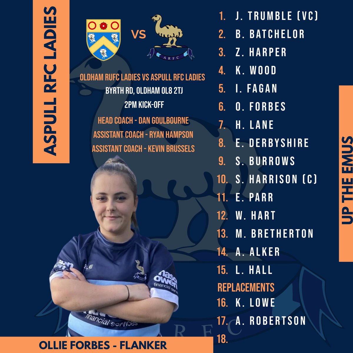 Team news for the 2’s 3’s and ladies this weekend 
Food and drink being served as always and 6 nations games on 
Up the emus