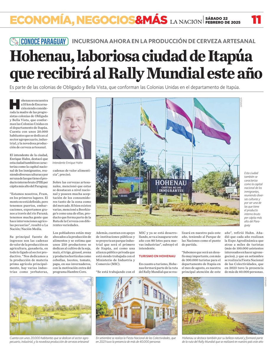 LaNacionPy's tweet photo. #ConocéParaguay. Hohenau, laboriosa ciudad de Itapúa que recibirá al Rally Mundial este año

Cuenta con unos 20.000 habitantes que se dedican al sector agropecuario, indus­trial, y la novedosa produc­ción de cerveza artesanal.

🔗 Leé la nota completa en https://t.co/od4Cbq7qBl

#EspecialesLN #Negocios #TodoEstáEnLN