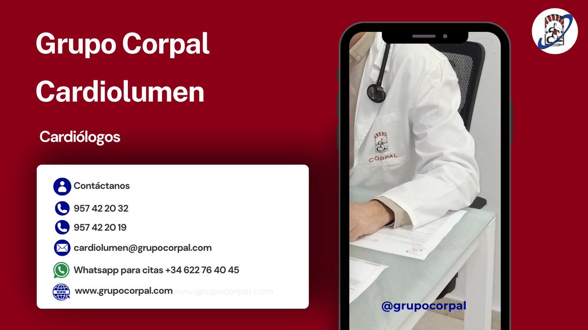 Grupo Corpal (@grupocorpal) on Twitter photo 𝐆𝐫𝐮𝐩𝐨 𝐂𝐨𝐫𝐩𝐚𝐥 𝐂𝐚𝐫𝐝𝐢𝐨𝐥𝐮𝐦𝐞𝐧
Contacto de Lunes a Viernes de 9:00 a 21:00 horas en los teléfonos:
📞 957 42 20 32
📞 957 42 20 19
📲Cita por Whatsapp en el +34 622 76 40 45
📩 cardiolumen@grupocorpal.com
🌐 grupocorpal.com/contacto/
#cardiologos #cardiologia ❤️ 𝐆𝐫𝐮𝐩𝐨 𝐂𝐨𝐫𝐩𝐚𝐥 𝐂𝐚𝐫𝐝𝐢𝐨𝐥𝐮𝐦𝐞𝐧
Contacto de Lunes a Viernes de 9:00 a 21:00 horas en los teléfonos:
📞 957 42 20 32
📞 957 42 20 19
📲Cita por Whatsapp en el +34 622 76 40 45
📩 cardiolumen@grupocorpal.com
🌐 grupocorpal.com/contacto/
#cardiologos #cardiologia ❤️