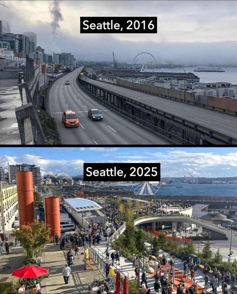 fietsprofessor's tweet photo. An inspiring before - after from the land that invented car dependency.

If Seattle🇺🇸 can change, why can't your city?
(hattip @Perowinger94) https://t.co/5GRQ0DZ6Df