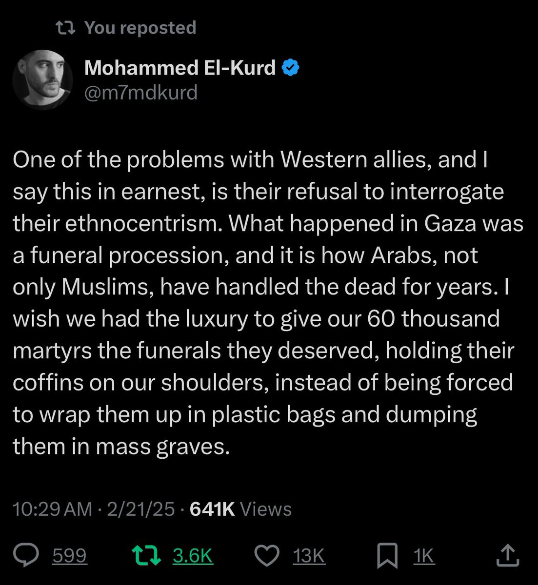 I cannot emphasize enough how much I want to retweet this a hundred times over. There really isn’t anything other than this to be said — not just about the recent handover but about how dehumanized Arabs, Palestinians, are even by those who claim to embrace their banner.