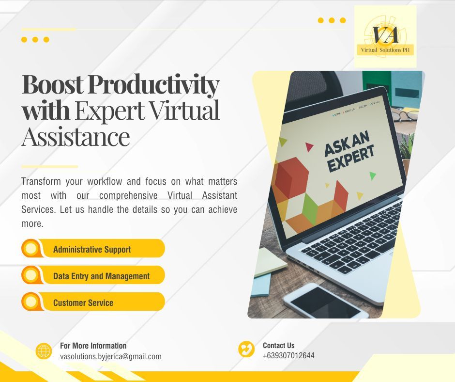 VAJericaRabe's tweet photo. Simplify your life and boost your productivity. 🧑‍💻 Let us handle the small stuff while you focus on the big picture. Your productivity partner is here! 

#VirtualAssistant #TechHelper #VASolutionsPH https://t.co/0UQrtb3rIa