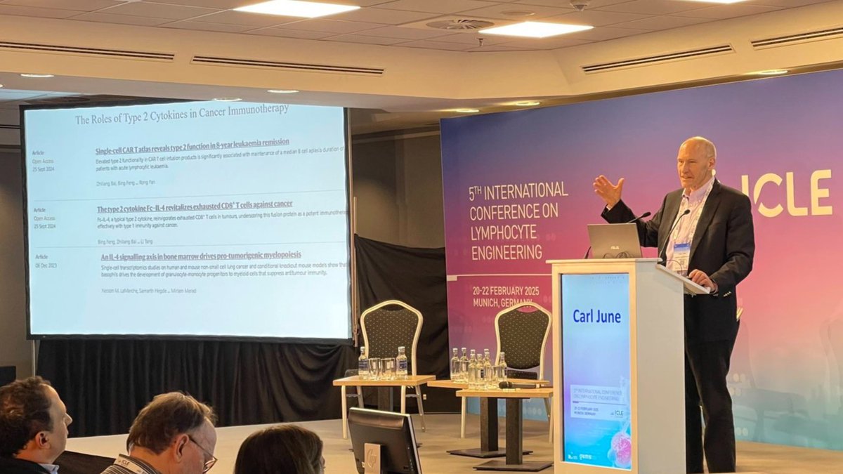 ICLE_lymphocyte's tweet photo. The latest breakthroughs and what’s next for cell therapy at #ICLE2025! @carlhjune, a Professor at @Penn gave a remarkable keynote lecture on "CAR T-Cells: Current status and outlook & the roles of Type 2 Cytokines in cancer #Immunotherapy".
#LymphocyteEngineering #CellTherapy https://t.co/acRY8ExiqU