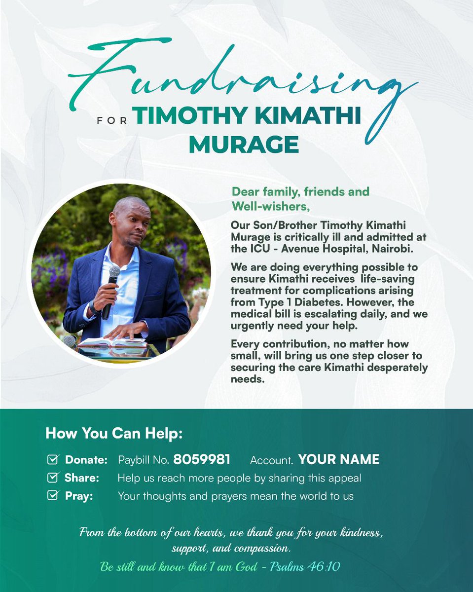 My brother has been unwell since Sunday, and we are appealing for assistance as the bill has been going up by the day. Any assistance is much appreciated.