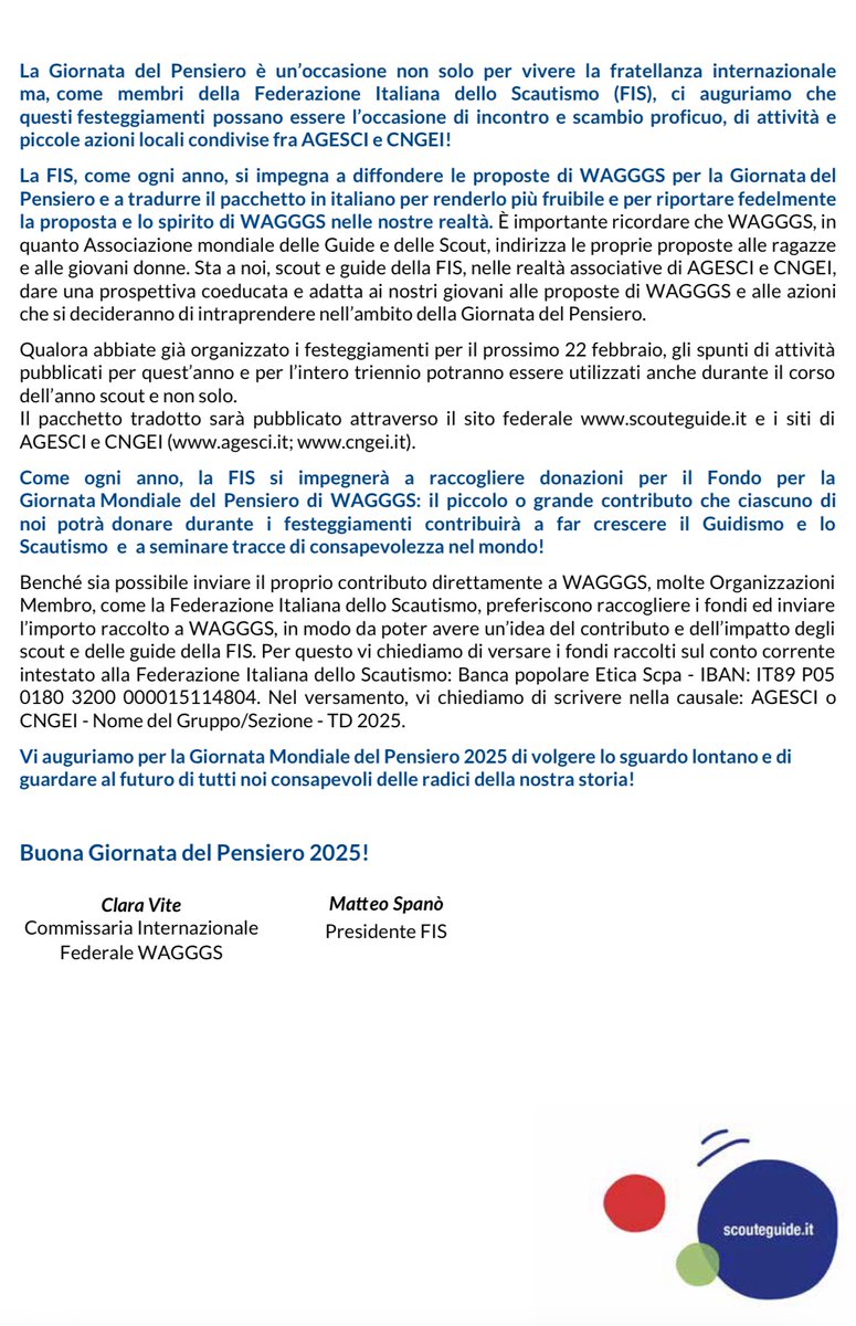 Happy World Thinking Day! 

“Il vero cambiamento, il cambiamento duraturo, avviene un passo alla volta”.

Consapevoli delle nostre radici e forti della nostra Promessa, che ci unisce come sorelle e fratelli. E con l’impegno a guardare lontano!

#ScoutFoundersDay #WTD2025