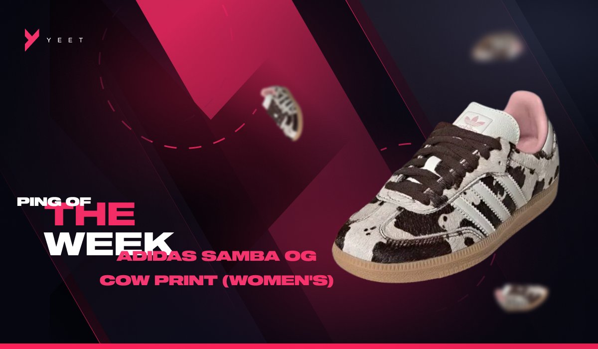 Our monitors just flagged a gem: the Adidas Samba OG Cow Print Women's!🔥
 
Rock that playful retro vibe with a funky twist that sets you apart. 
Step up your sneaker game and let your style moo-ve!🐮

Join Yeet!
Link in bio💚