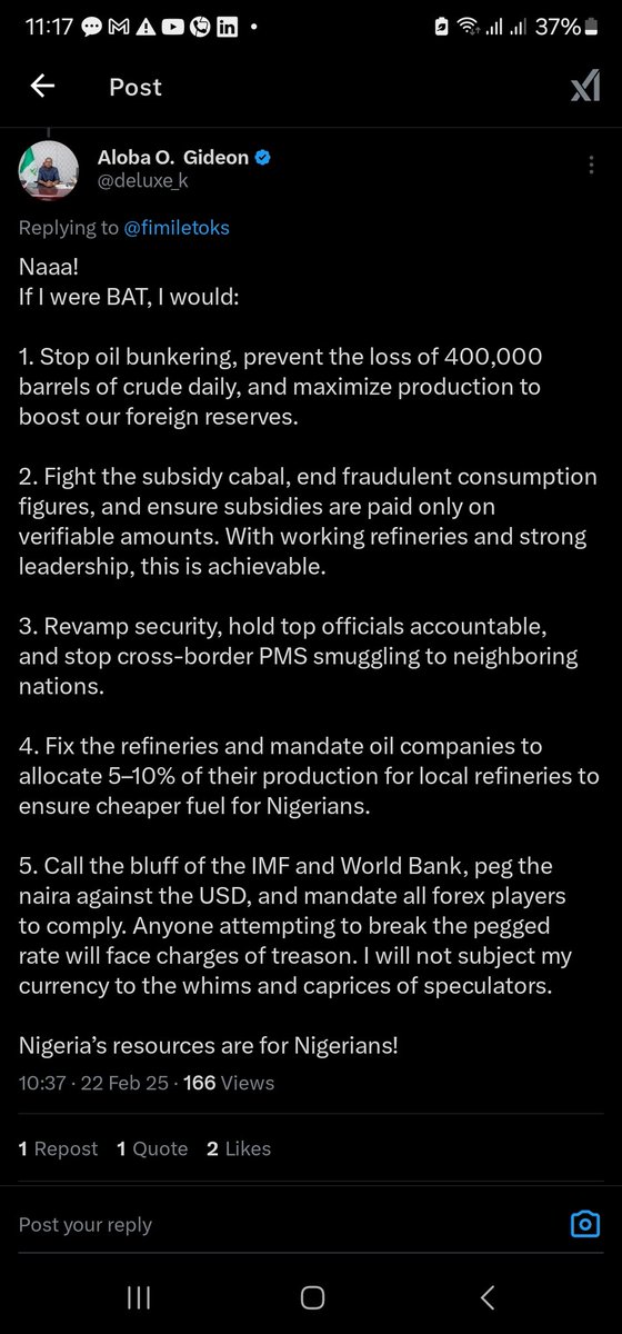 fimiletoks's tweet photo. If fuel sells in Nigeria for N250 per litre and N1200 in Cotonou or Cameroon, all that the smuggler needs to do is open 5 fuel stations in Badagry or Gella in Adamawa. Lift ten 60,000L trucks per week and move them across the border. He' ll make N800 per litre on 600,000 litres. 

That's 480m weekly, and he is not the only one.  They are in thousand and other smaller guys with jerry cans, some even fill up their car tanks and cross the border numerous times to resell. 

Out of our 65m estimated daily consumption maybe 20m goes through this smuggling route. That's an estimated N16bn daily smuggling revenue. This is enough money to fight and corrupt any system you dream to put in place as a leader. From head to toe. 

The issue is, why create an incentive for corruption then turned around to start fighting a battle that has never been won by any human any where in the world?