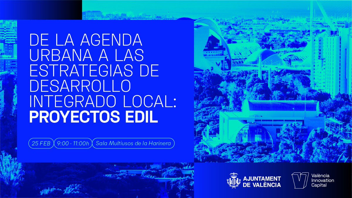 València Innovation Capital (@vlcinnovation) on Twitter photo Desde el <a href="/AjuntamentVLC/">Ajuntament València</a> os invitamos a una sesión de trabajo en la que abordaremos los proyectos que afectan a vuestros barrios dentro de la Estrategias de Desarrollo Integrado Local (#EDIL).
📅 25 de febrero
🕘 9:00 - 11:00
📍 La Harinera
Apúntate! eventbrite.es/e/entradas-de-… Desde el <a href="/AjuntamentVLC/">Ajuntament València</a> os invitamos a una sesión de trabajo en la que abordaremos los proyectos que afectan a vuestros barrios dentro de la Estrategias de Desarrollo Integrado Local (#EDIL).
📅 25 de febrero
🕘 9:00 - 11:00
📍 La Harinera
Apúntate! eventbrite.es/e/entradas-de-…