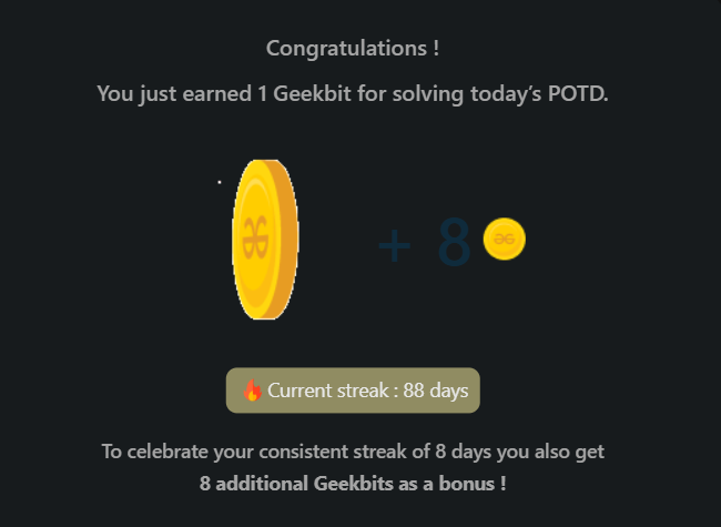 Mayank_kumar111's tweet photo. Day 100: A Milestone of Mastery One hundred days of dedication, perseverance, and growth! Every challenge conquered every.
A big shoutout to @geeksforgeeks
#CodingChallenge #162DaysOfCode #gfg160 #geekstreak2024 #Day100 #CodeOdyssey #KeepClimbing #StayPersistent #CodeEveryday https://t.co/GXp8tt8gzE