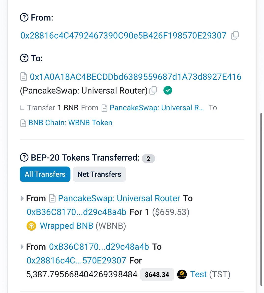 . <a href="/cz_binance/">CZ 🔶 BNB</a> just bought 1 BNB worth of $TST and is currently figuring out how to add the tokens to the LP👀

Tx: bscscan.com/tx/0x9126bb77d…