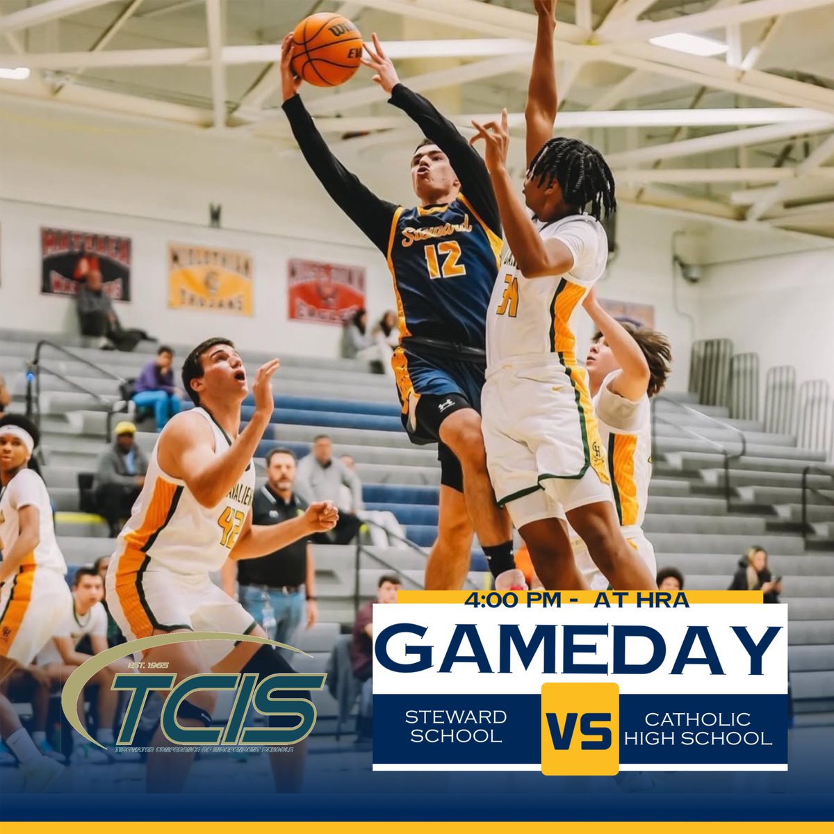 🏀GAME DAY🏀

🏆TCIS Semifinals🏆
🆚Catholic High School
⏰4:00pm
📍Hampton Roads Academy
🎟️ tickets.gobound.com/tickets/events…
📺 fan.hudl.com/usa/va/newport…

#GoSpartans #804varsity <a href="/henricosports/">henricosports (from RVA Sports Network)</a>