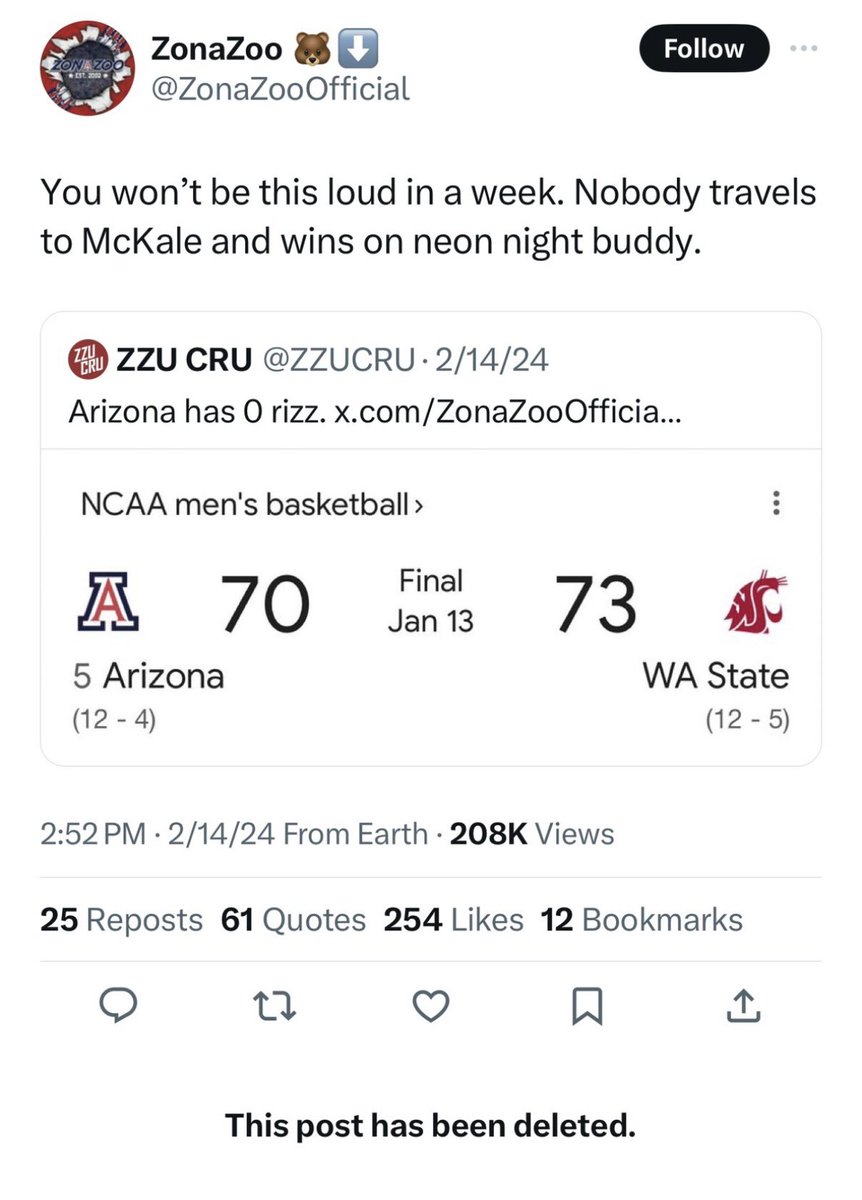 ZZUCRU's tweet photo. One year ago today! Cougs went into McKale and gave @ZonaZooOfficial a very memorable neon night! https://t.co/KDQX1zCSm3