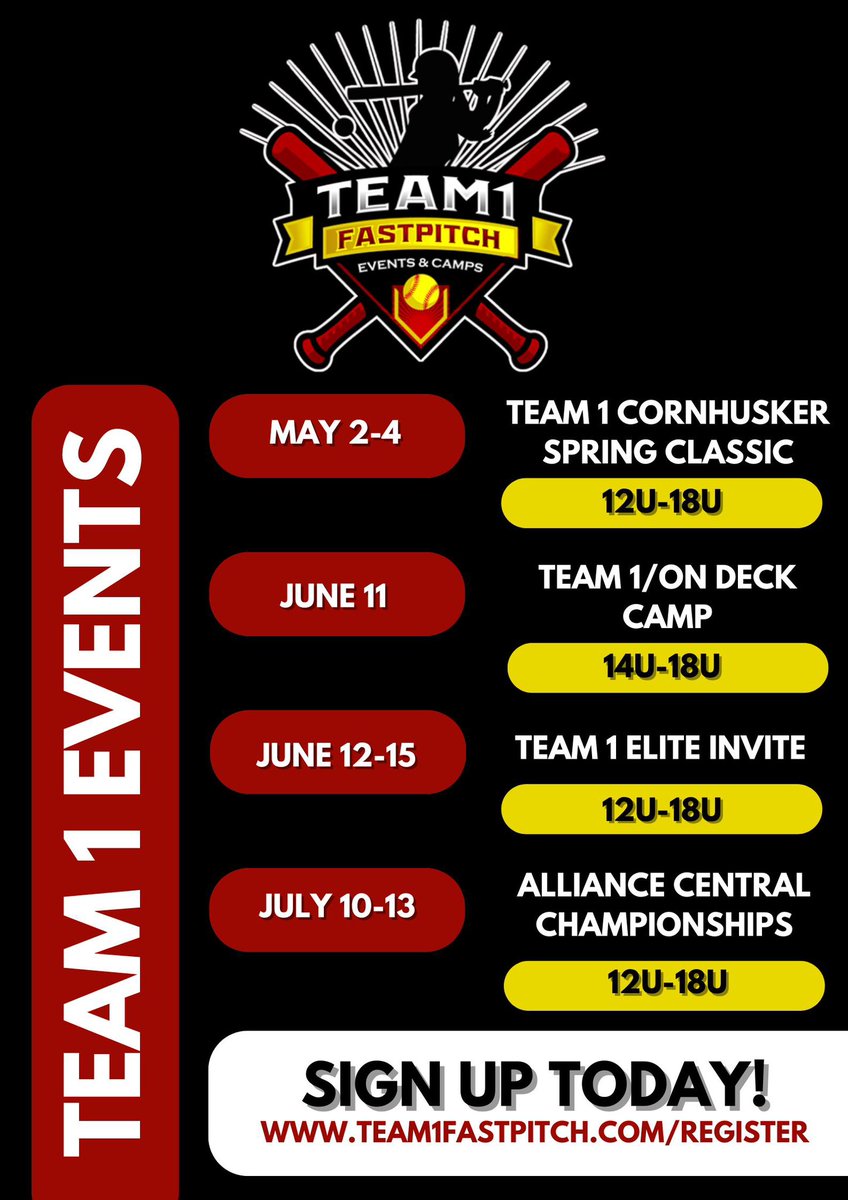 ☀️The temperature is heating up!!🕶️

🥎Schedule Drop
✍️Signup Now 
⚫️team1fastpitch.com