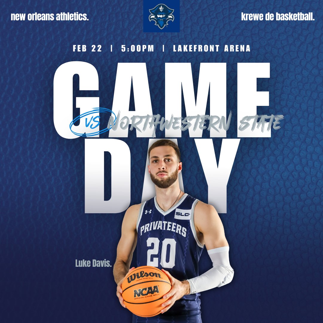 𝗜𝗧'𝗦 𝗚𝗔𝗠𝗘𝗗𝗔𝗬
Come see us at Lakefront Arena tonight.

🆚  <a href="/NSUDemonsMBB/">NSU Basketball</a>
🕔  5:00 p.m. 
📺  <a href="/ESPNPlus/">ESPN+</a> | espn.com/watch
📻  <a href="/1061_TheTicket/">1061 The Ticket</a> | theticket1061.com
📊  unoprivateers.com/sidearmstats/m…

#NOLAsTeam ⚔