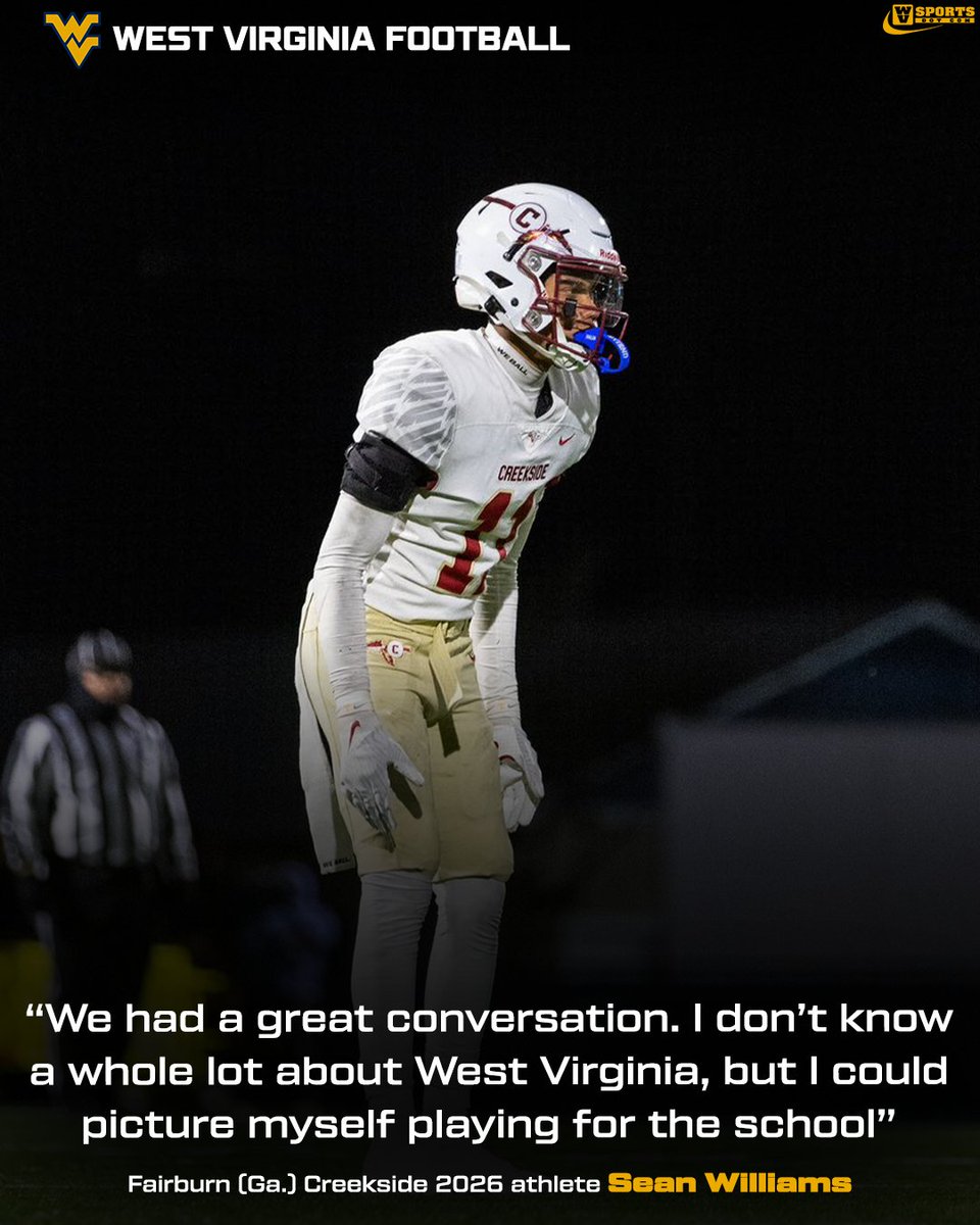 Interview 👉 gowvu.us/840abf

2026 CB Sean Williams was impressed with #WVU assistant Rod West after receiving an offer. The two had a great conversation, and Williams is looking to visit Morgantown in the spring. #HailWV