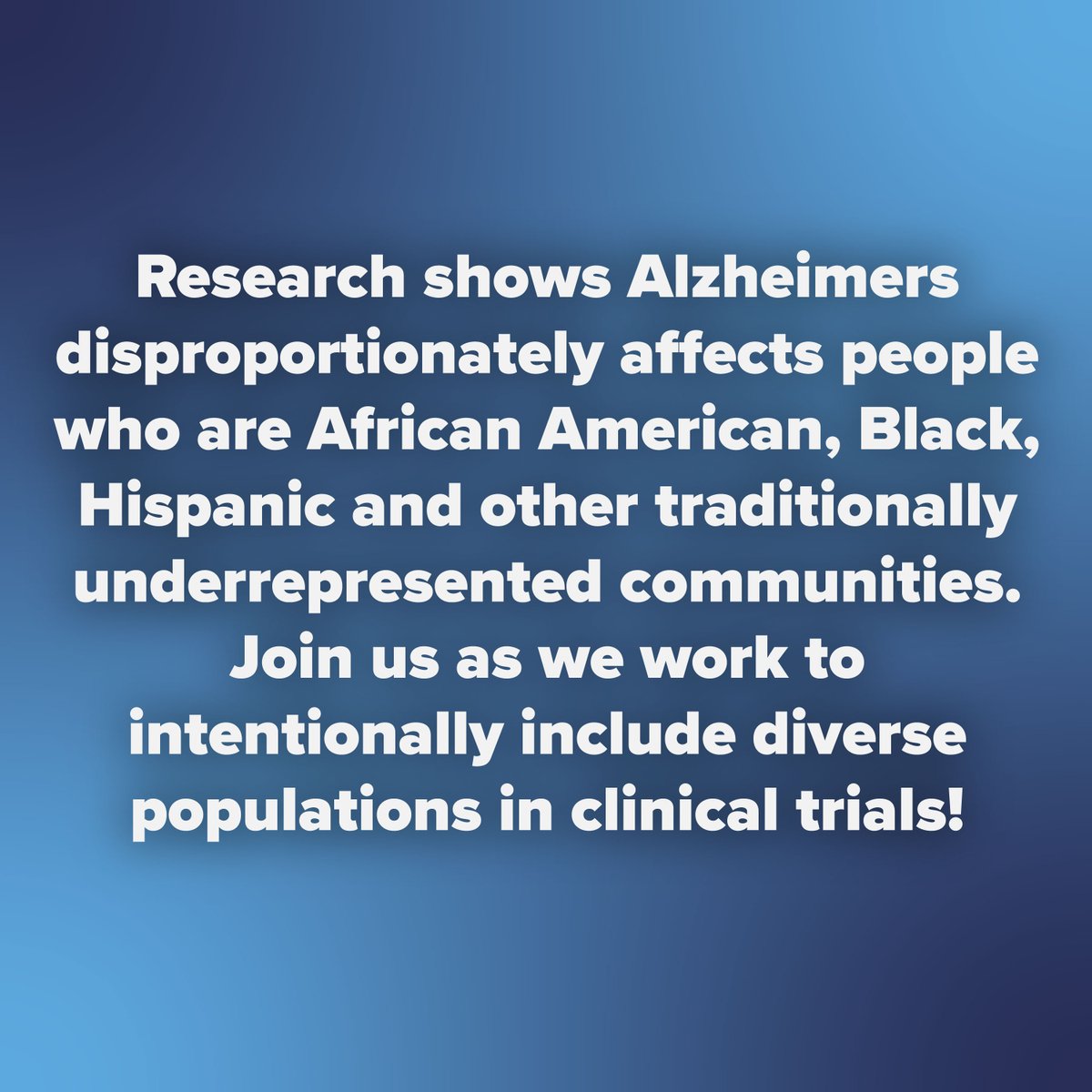 NeuroPsychSWFL's tweet photo. Research shows #Alzheimers disproportionately affects people who are African American,
Black, Hispanic and other traditionally underrepresented communities. Join us as we work
to intentionally include diverse populations in clinical trials!
#BlackHistoryMonth #StopALZ https://t.co/codptQkk8G