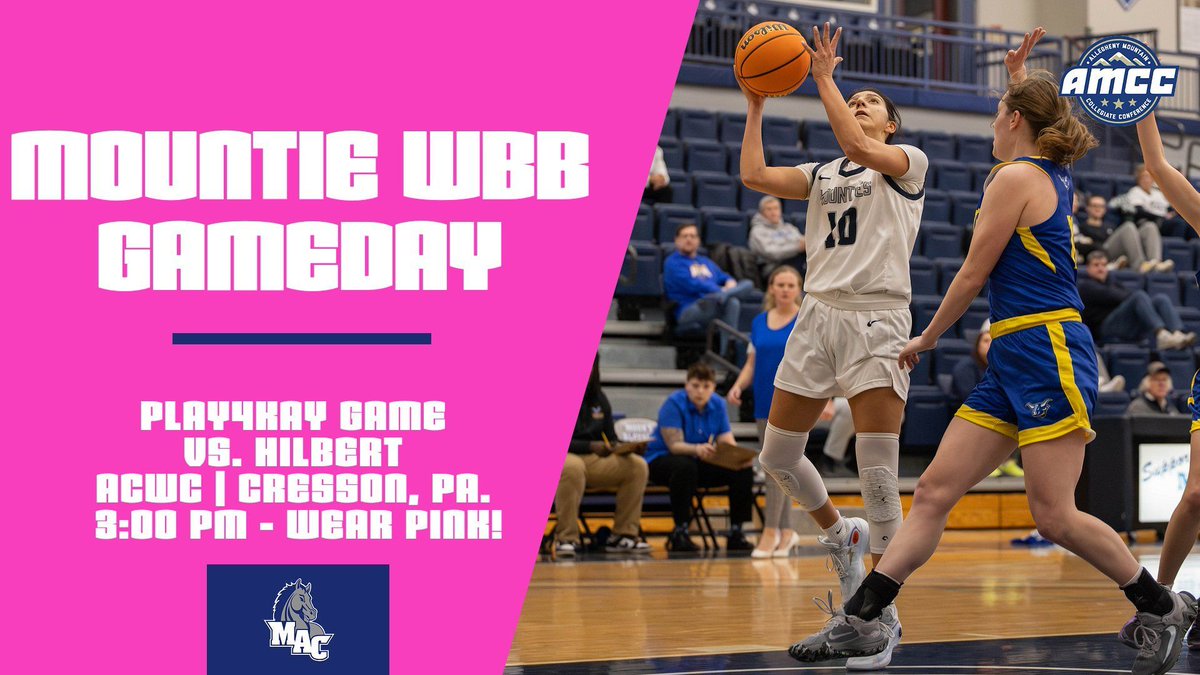 Mount Aloysius Athletics (@mounties_sports) on Twitter photo WBB | <a href="/MountieHoops/">Mount Aloysius Women's Hoops</a> Gameday
π Play4Kay Game π
π Hilbert
π ACWC | Cresson, Pa.
β° 3:00 p.m.
π buff.ly/3Y6xGjG WBB | <a href="/MountieHoops/">Mount Aloysius Women's Hoops</a> Gameday
π Play4Kay Game π
π Hilbert
π ACWC | Cresson, Pa.
β° 3:00 p.m.
π buff.ly/3Y6xGjG