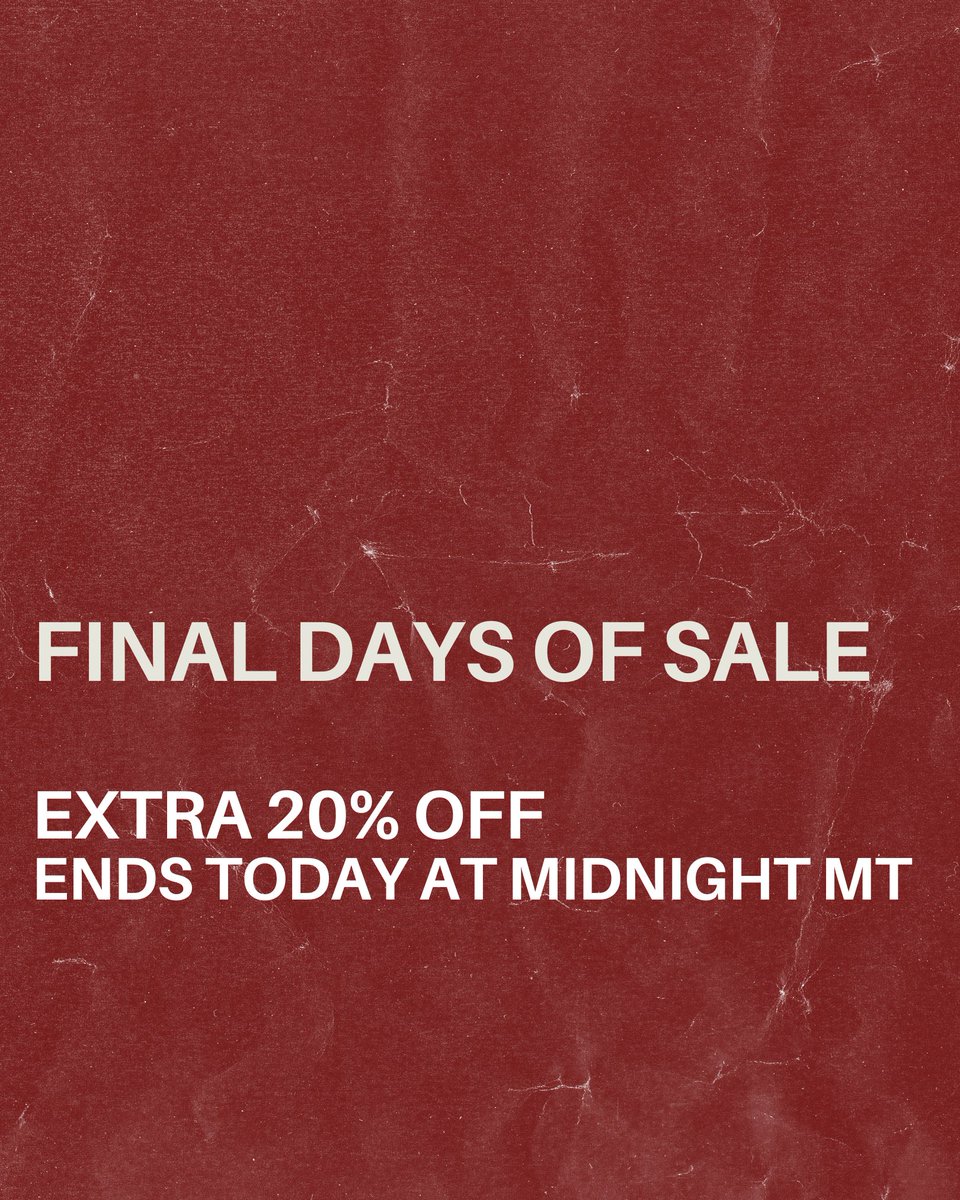 Final Days of Sale ends TONIGHT. 

Last chance to take advantage of an EXTRA 20% OFF* all sale items. 

Don't miss out - shop now: bit.ly/453P4HG

*Discount is automatically applied at checkout.
