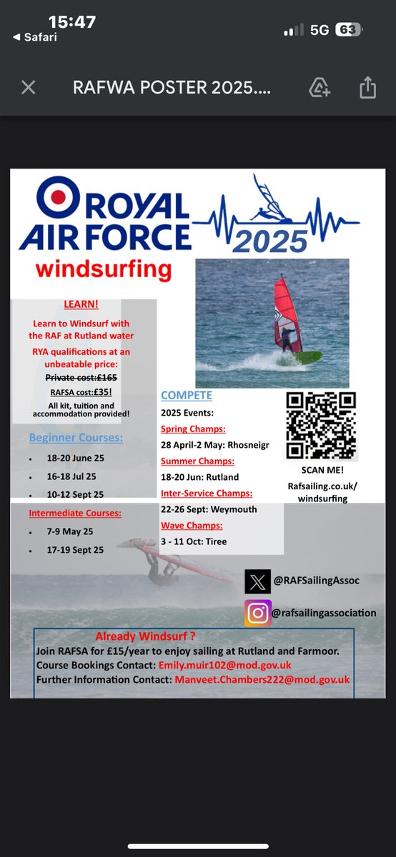 The 2025 RAF Windsurfing course dates and events are here !!

Sign up now !
